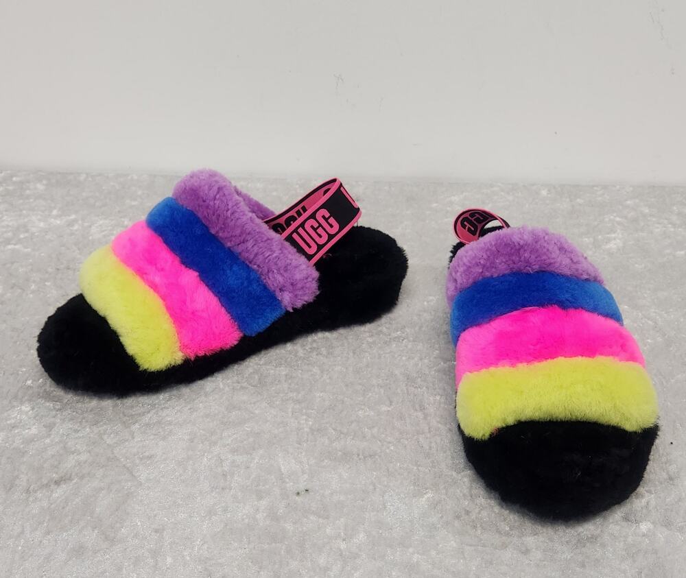 NWT UGG Fluff Yeah Slide Womens Multicolor Slip on Slippers-Size 7